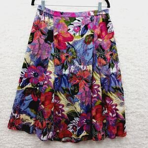 Skirt Midi Pink Red Purple Whimsycore Hibiscus Flowers Lily Y2K Flare Size 12P